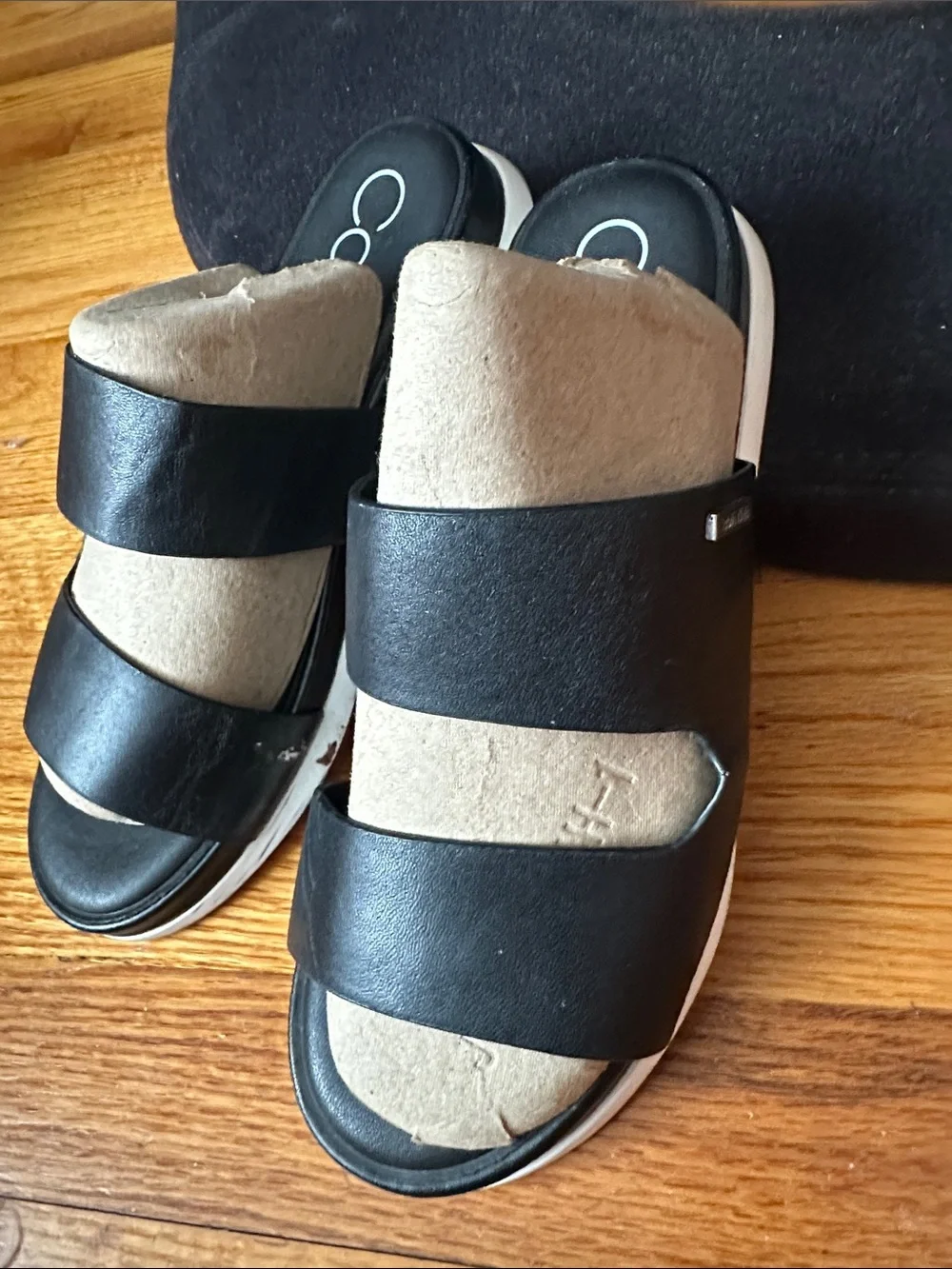 Calvin Klein Black and White Platform Slide Sandals size 8